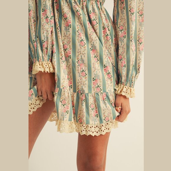 LOVLOV Vintage Floral Maxi Dress Western Cottagecore Lace Trim Smocked Bodice - Picture 13 of 16